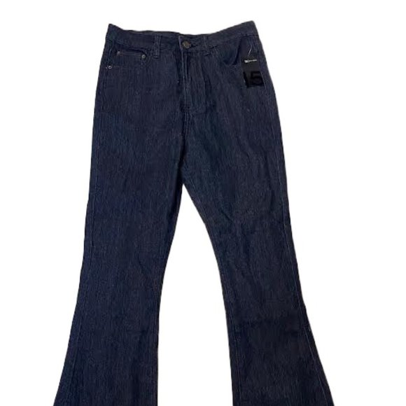 NWT 15 FIFTEEN Women High Rise BLACK FRAYED HEM CROPPED FLARE Jeans Mineral Wash - Picture 2 of 8